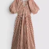 Vestido smock de algodón a rayas, largo midi