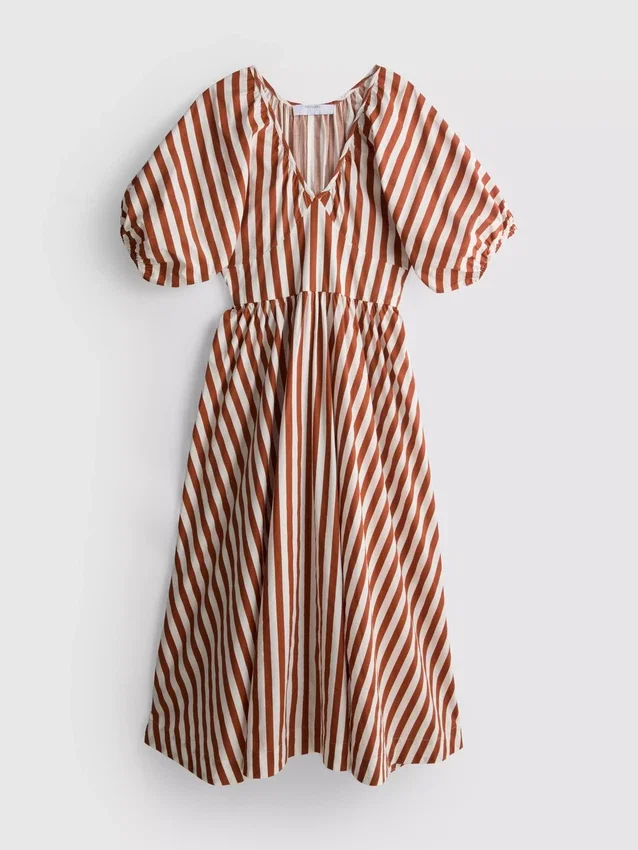 Vestido smock de algodón a rayas, largo midi