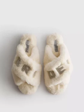 Zapatillas de casa tipo mules nupciales de piel sintética con tiras cruzadas