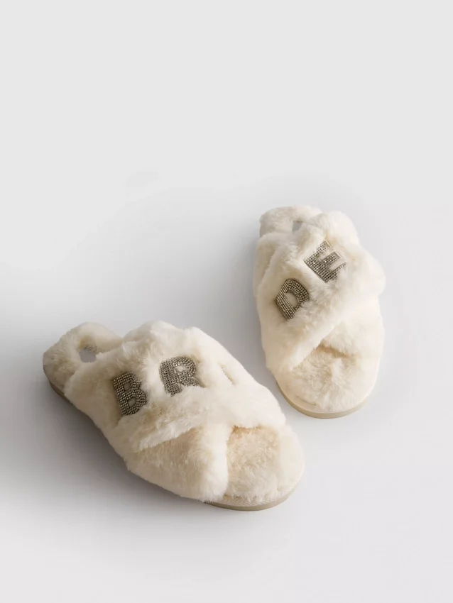 Zapatillas de casa tipo mules nupciales de piel sintética con tiras cruzadas