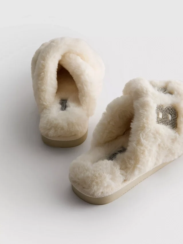 Zapatillas de casa tipo mules nupciales de piel sintética con tiras cruzadas