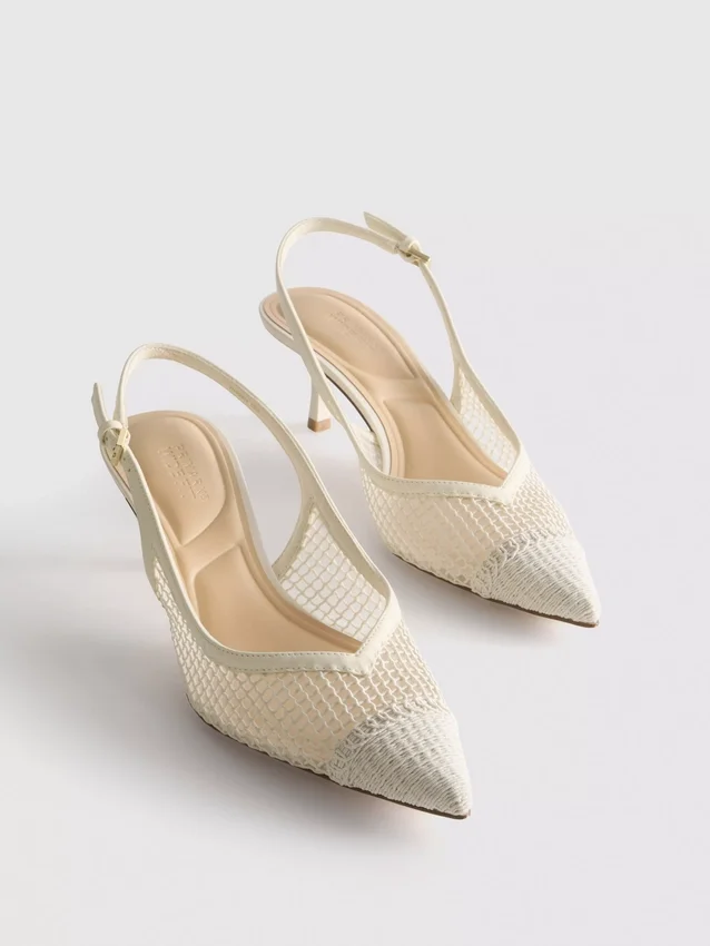 Zapatos de tacón con talón abierto de malla de horma ancha