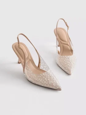 Zapatos de tacón con talón abierto y perlas sintéticas «Diamanta»