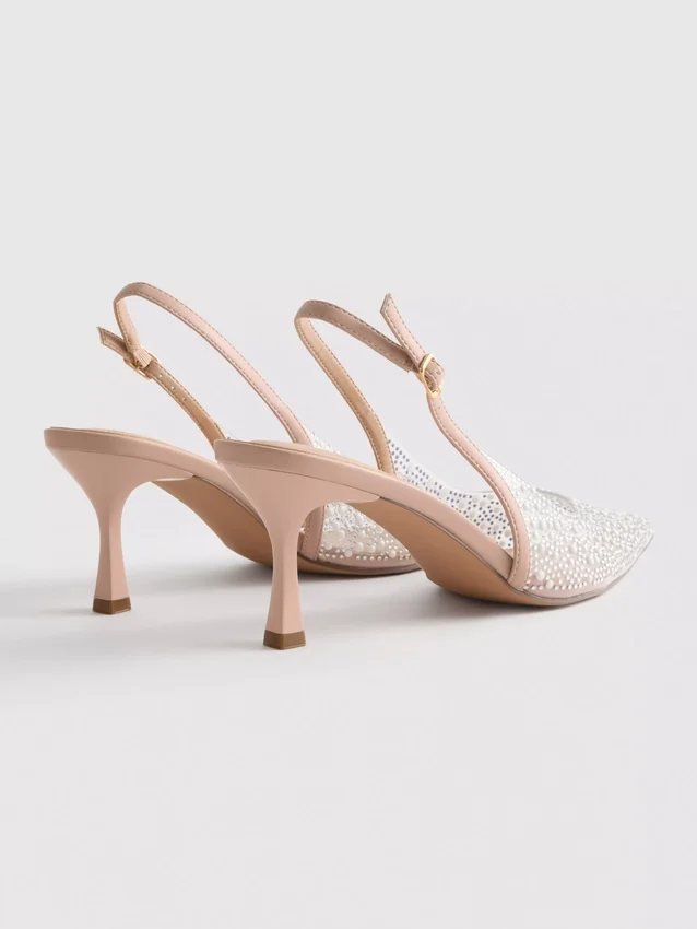Zapatos de tacón con talón abierto y perlas sintéticas «Diamanta»