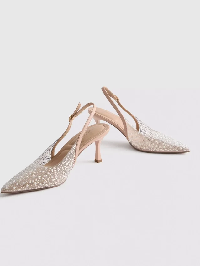 Zapatos de tacón con talón abierto y perlas sintéticas «Diamanta»