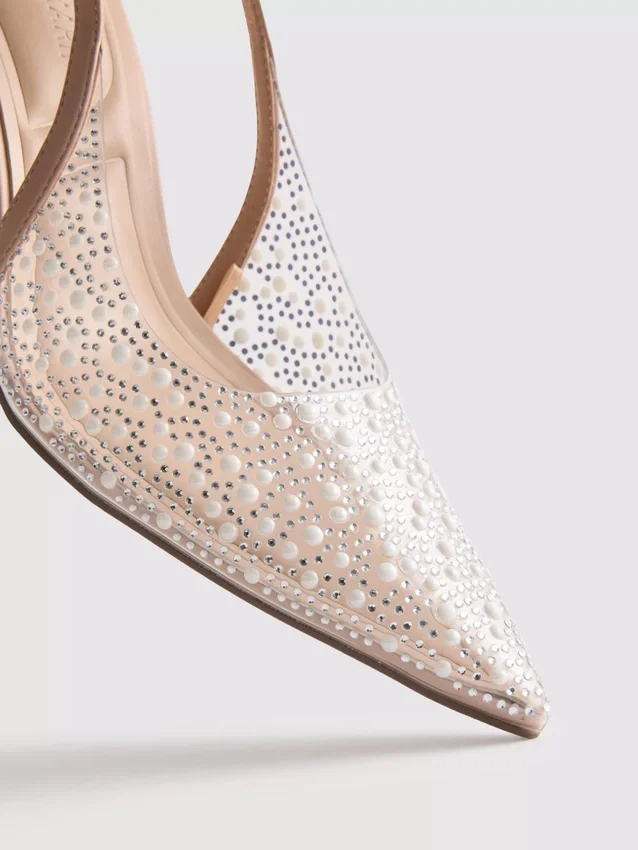 Zapatos de tacón con talón abierto y perlas sintéticas «Diamanta»